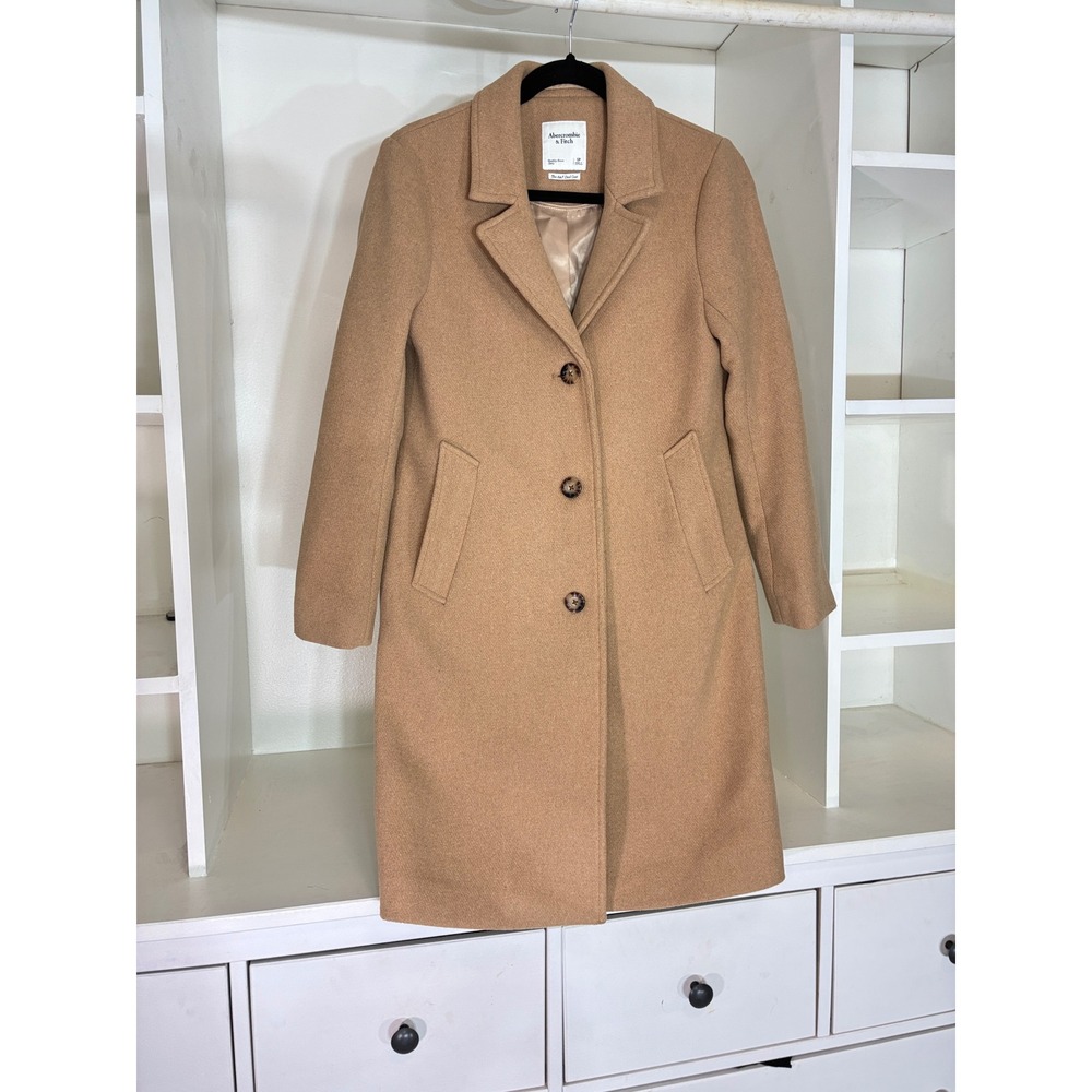 Abercrombie & Fitch Dad Coat Women Small Petite Tan Wool Blend Overcoat Long
